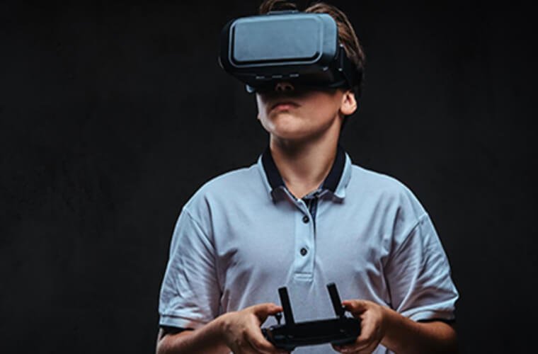 Student exploring a virtual reality experience